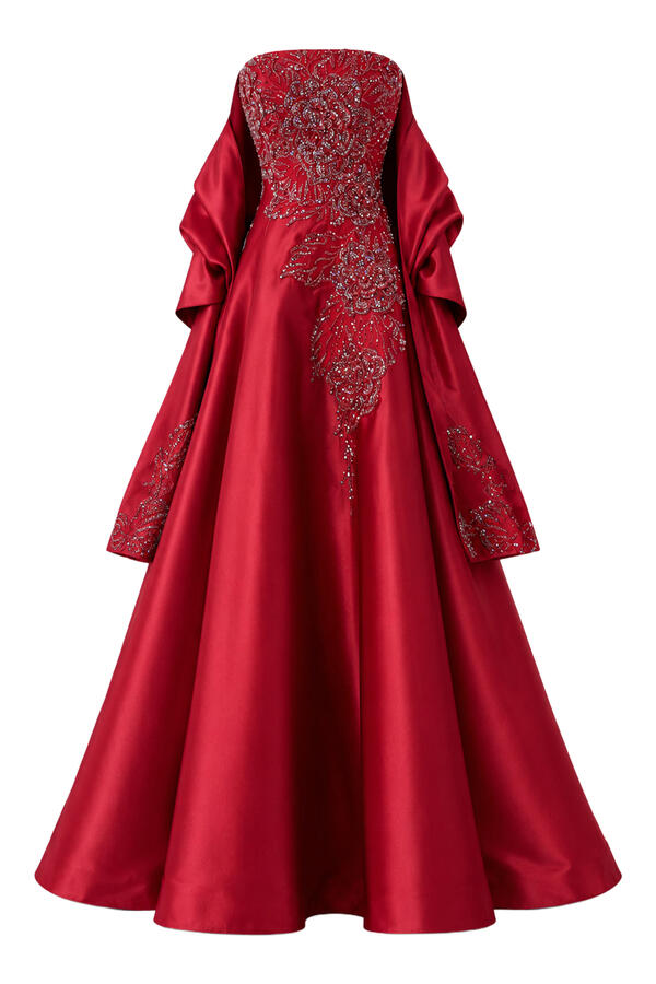 Strapless Floral Appliqué Ball Gown
