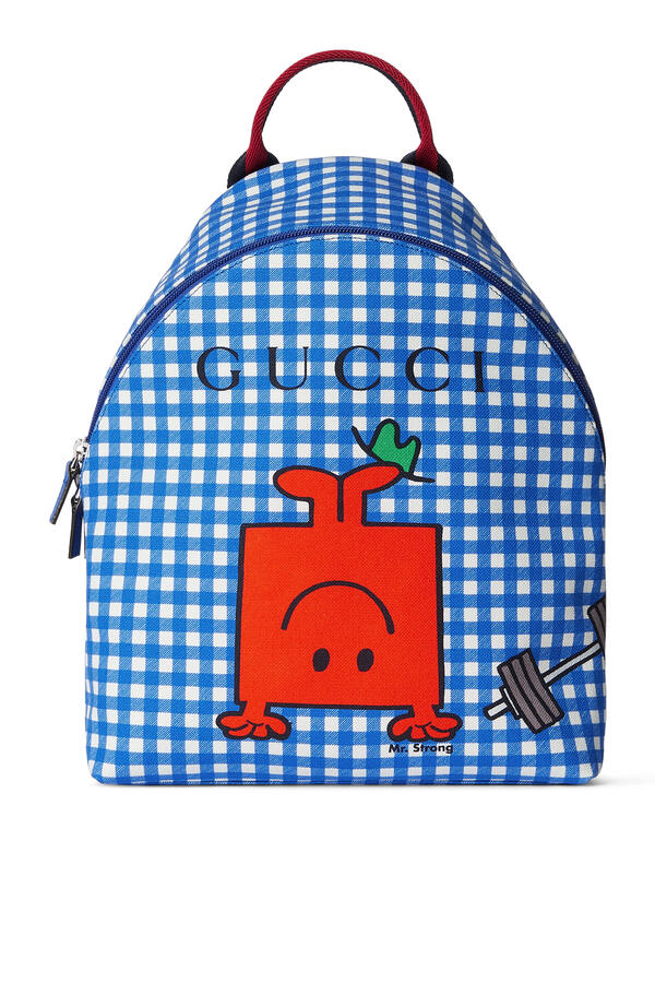 Kids Characters Print Gingham Backpack