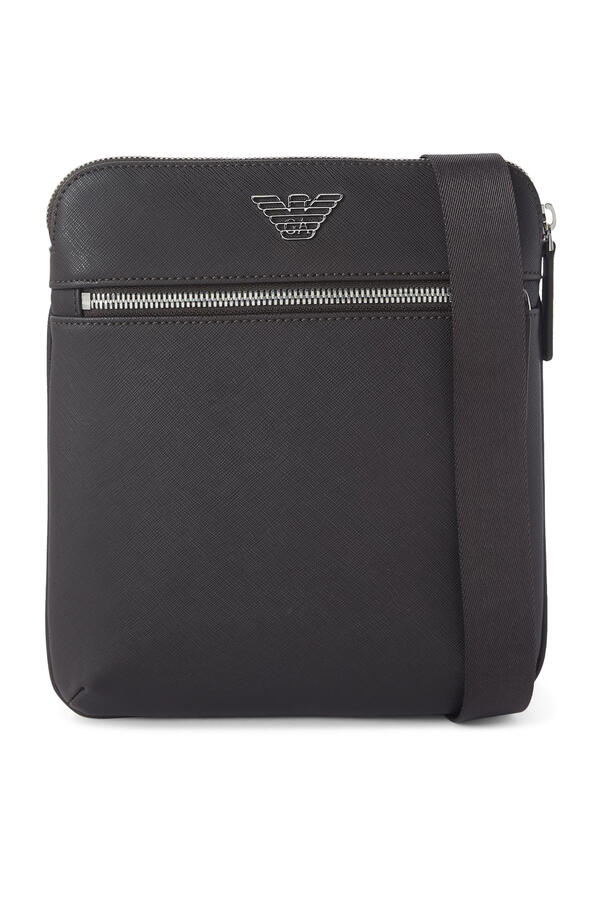 ASV Regenerated Saffiano Leather Flat Shoulder Bag with Eagle Plate