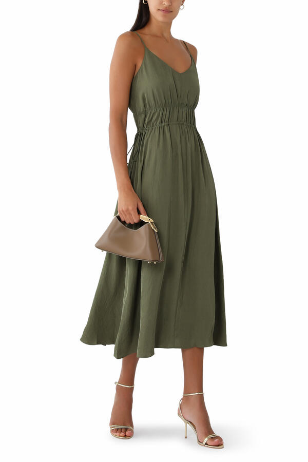 Gathered V-Neck Dress in Washed Twill
