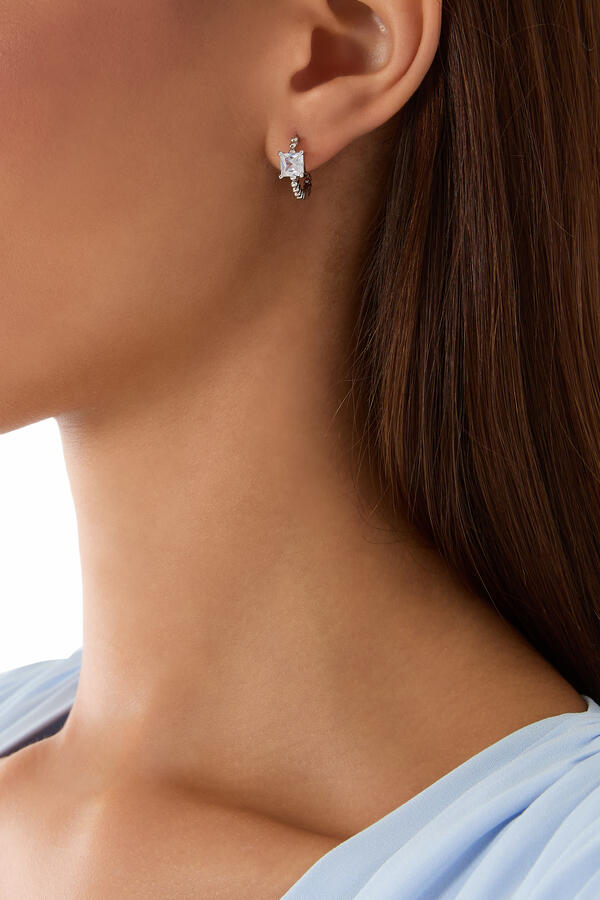 Princess On Ball Hoop Earrings, Cubic Zirconia