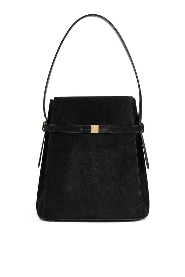 Belted Suede Bucket Bag
