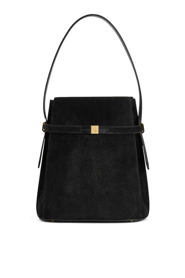 Belted Suede Bucket Bag