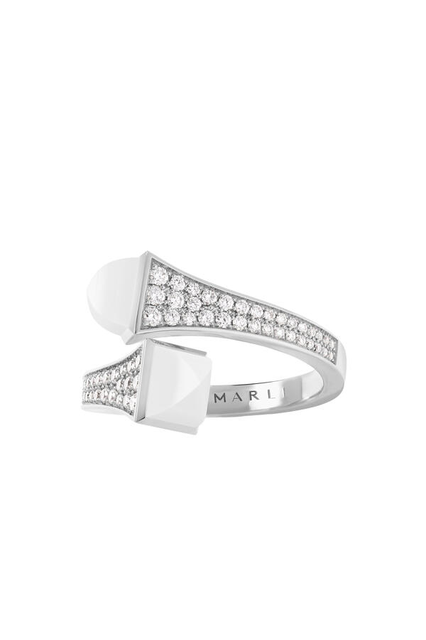 Cleo Midi Ring, 18k White Gold & Agate, Diamonds