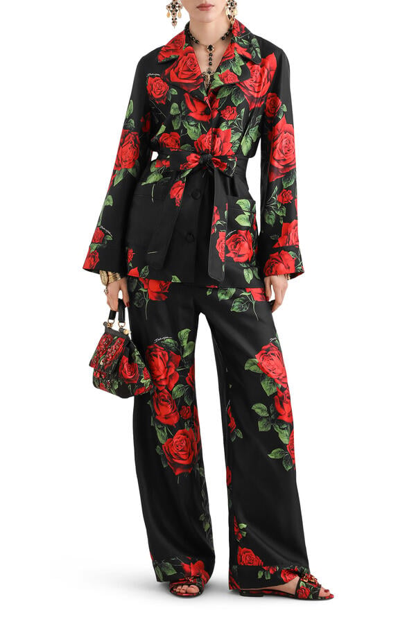 Rose-Print Vanity Silk Trousers