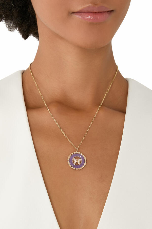 Butterfly Stone Pendant, 14k Yellow Gold, Diamonds & Stone