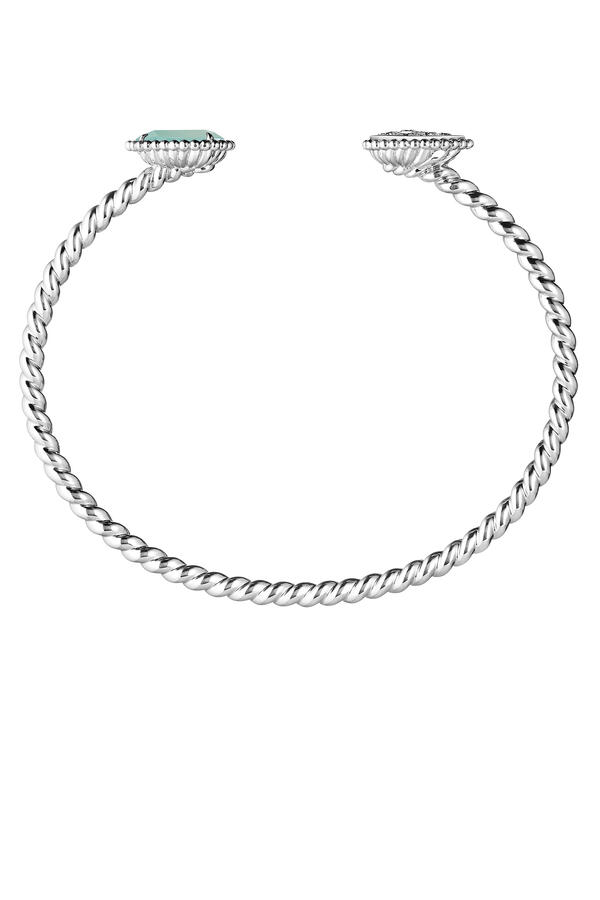 Serpent Bohème Double Motif Bracelet, Set With An Aquaprase, Paved With Diamonds, 18k White Gold