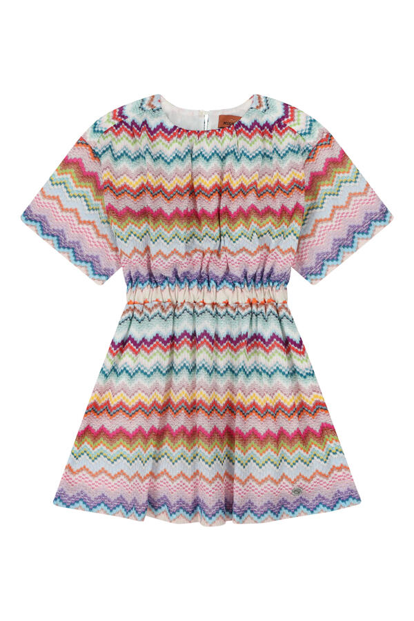 Kids Zig Zag Knit Short Sleeves Midi Dress