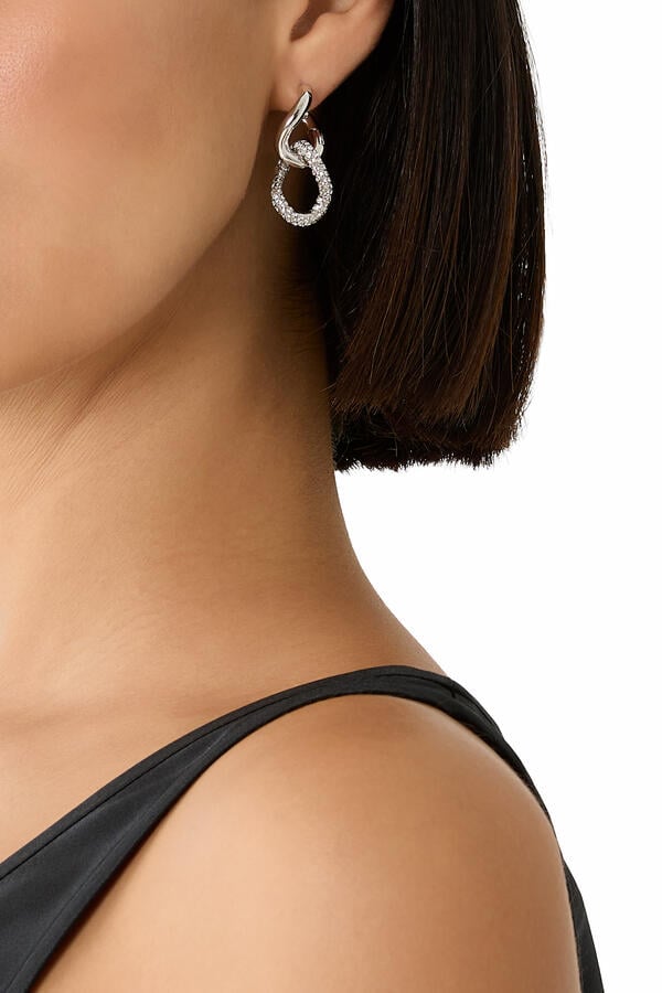 Pave Drop Huggie Earrings, Metal & Cubic Zirconia
