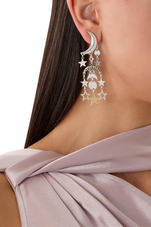 Soraya Constellation Star Earrings, 18K Gold with Sterling Silver, Pearls & Diamonds