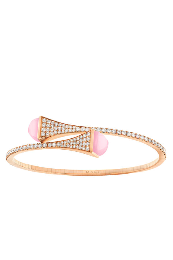 Cleo Midi Slip-On Bracelet, 18k Yellow Gold with Diamonds & Pink Quartz Agate