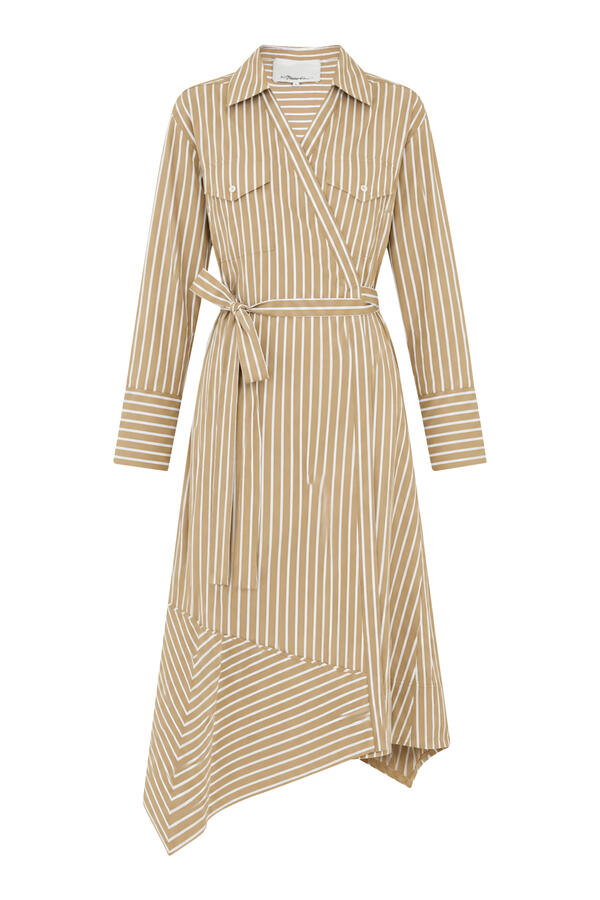 Stripe Poplin Wrap Shirt Dress 