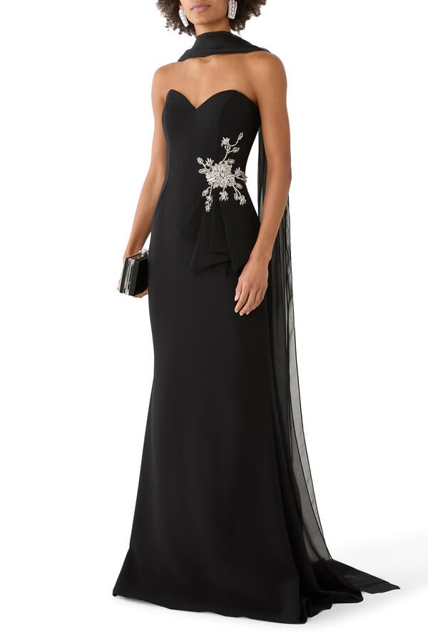 Beaded Peplum Mermaid Gown