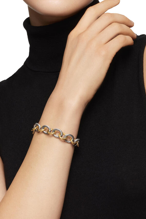 Oval Link Chain Bracelet, 18K Yellow Gold & Sterling Silver