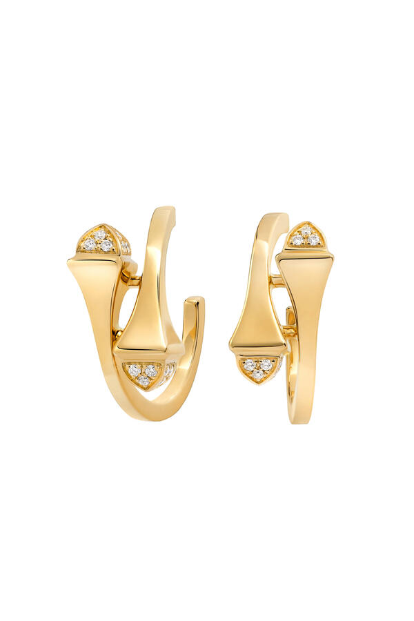  Cleo Open Hoop Earrings, 18K Yellow Gold with Diamond Pyramids