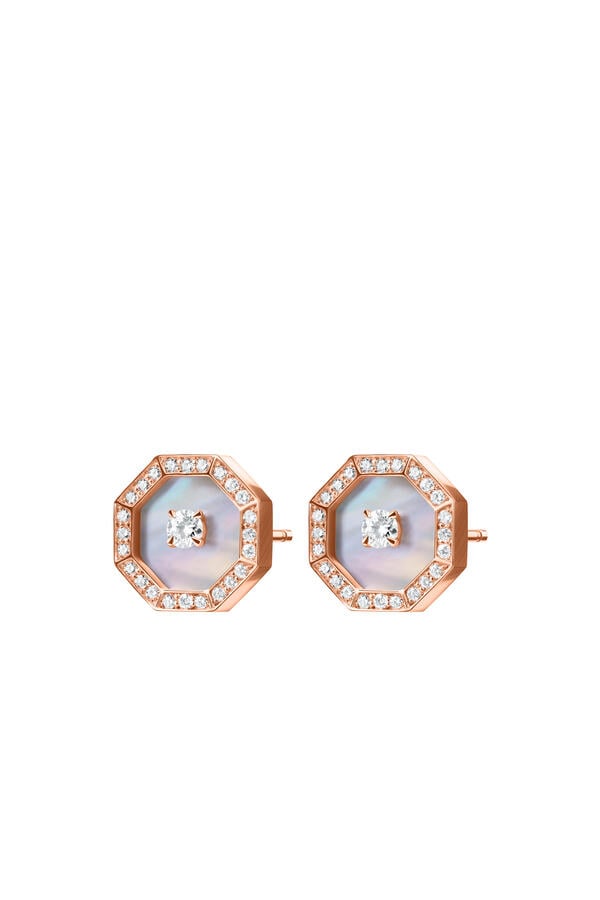  Ahjar Birwaz Stud Earrings, 18K Rose Gold with Diamonds & Mother of Pearl