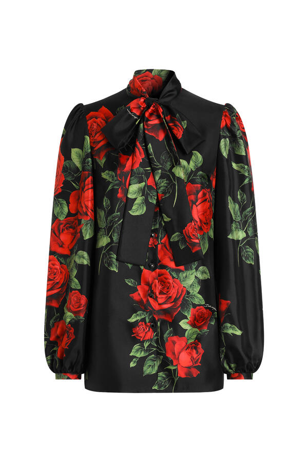 Rose-Print Silk Shirt