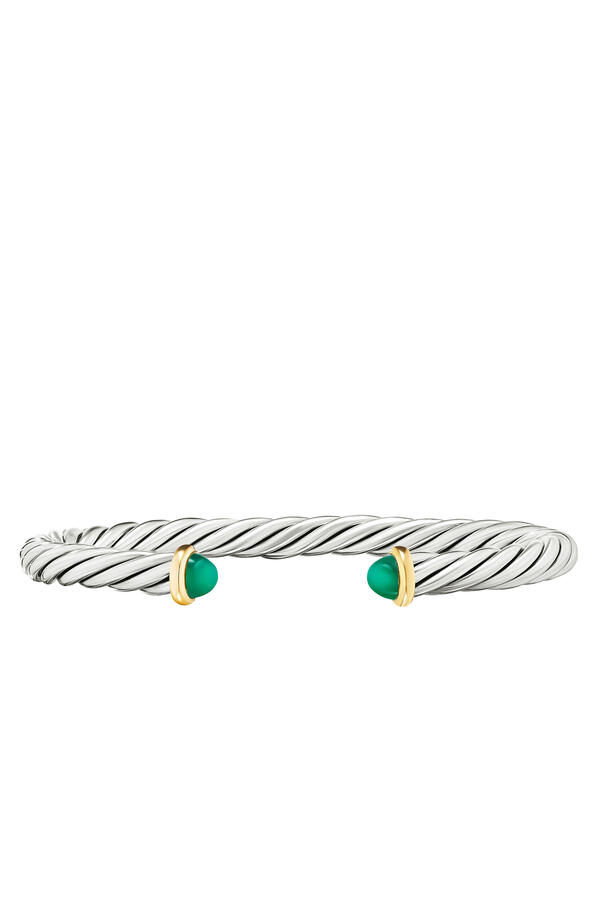 Green Onyx Cuff Bracelet, Sterling Silver and 14k Yellow Gold