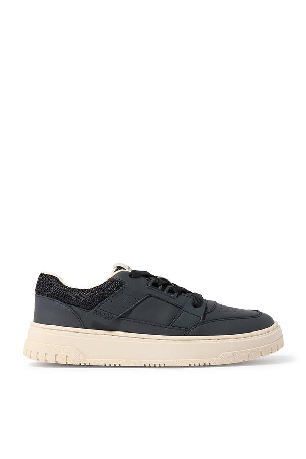 Kids Leather Sneakers with Mesh Details