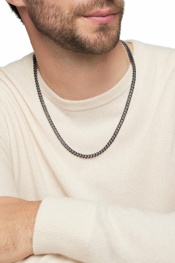 Curb Chain Necklace, Sterling Silver & Black Diamonds