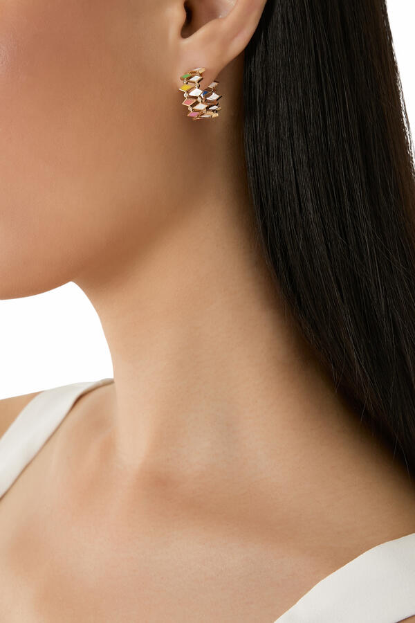 Mosaic Earrings, 18k Yellow Gold & Diamonds, Enamel