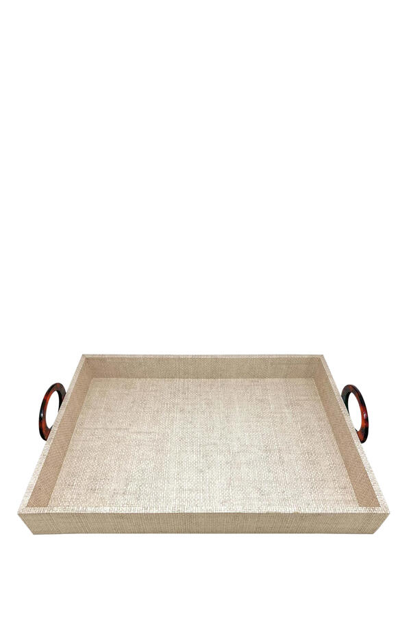 Coconut Grove Faux Grasscloth Tray With Tortoise Handles