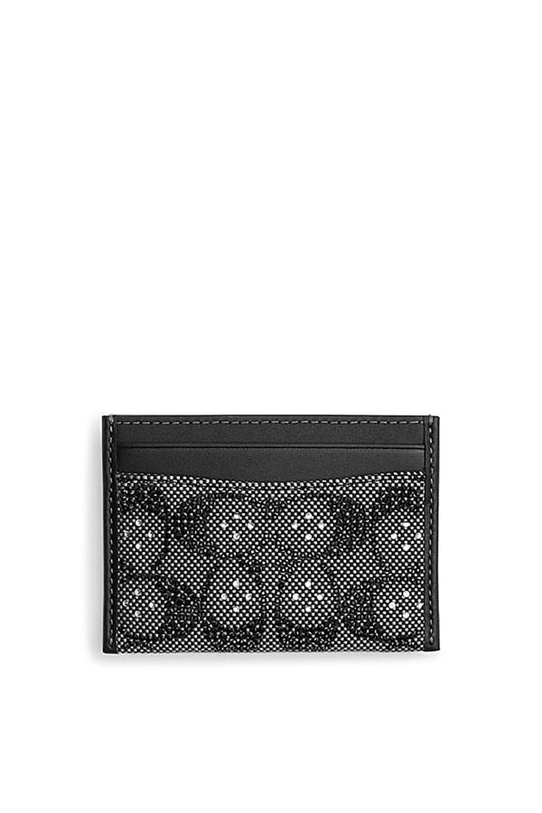 Crystal-Embellished Monogram-Print Leather Card Holder