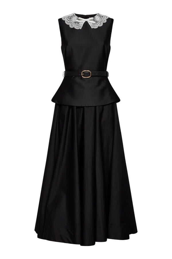  Taffeta Peplum Midi Dress