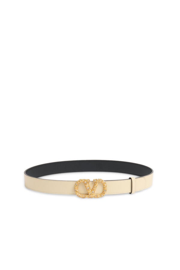 VLogo Signature Belt in Shiny Calfskin with Crystals 30mm