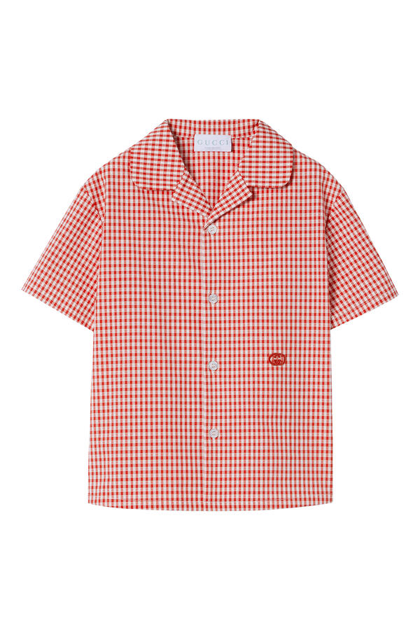 Kids Interlocking G Embroidery Gingham Shirt