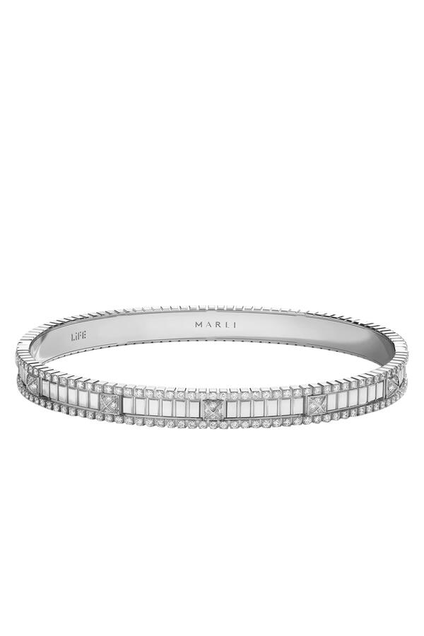 LIFE Hinged Bangle, 18K White Gold & Diamonds