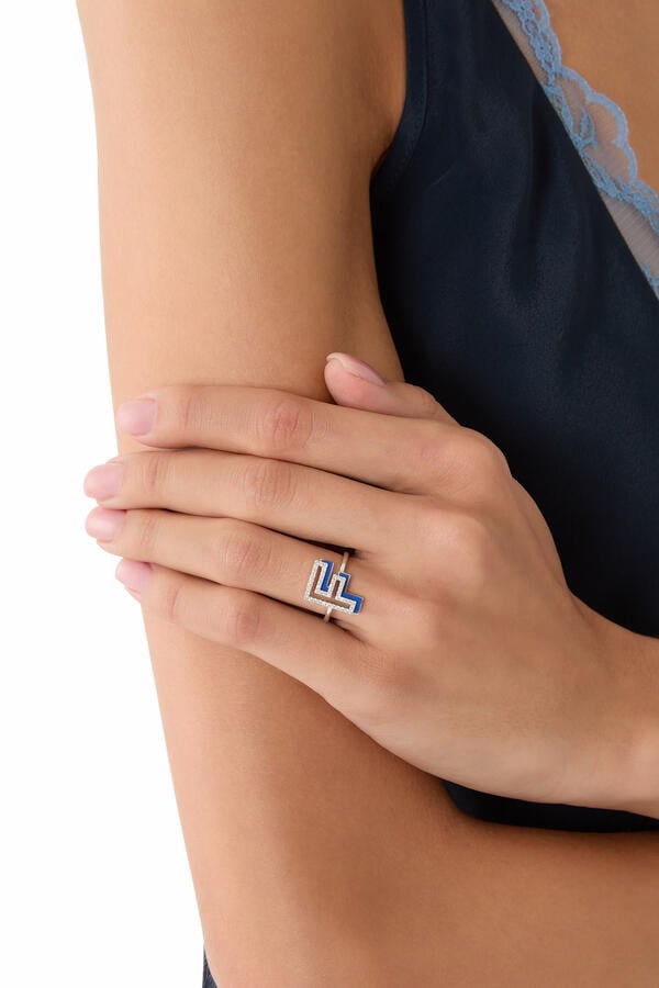Silhouette Ring, 18K White Gold, Diamonds & Enamel