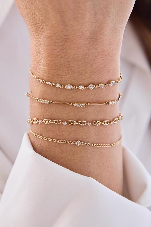 Small Puffed Mariner Chain Bracelet, 14K Yellow Gold