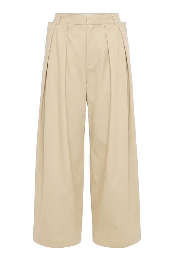 Luxe Spring Twill Tucked Pleated Wide Leg Trousers 