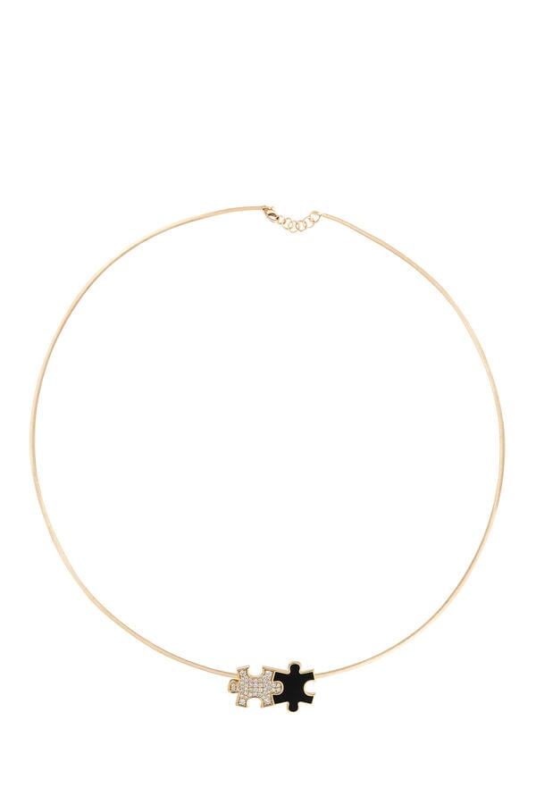 Maqta Petite Necklace, 18K Yellow Gold with Black Onyx & Diamonds