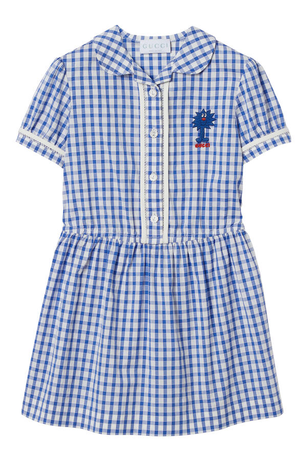 Kids Characters Embroidered Gingham Dress
