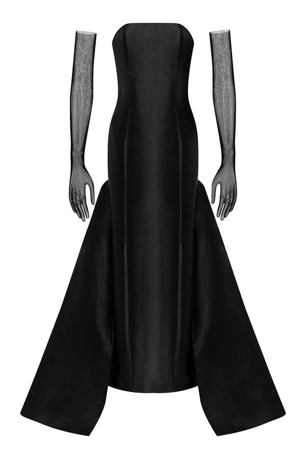 Strapless Mikado Gown with Train & Gloves