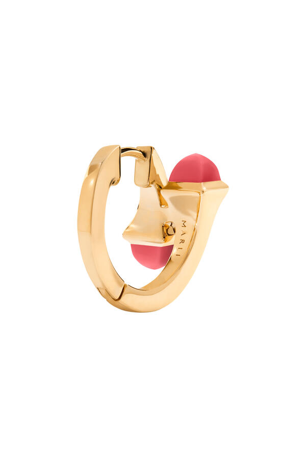 Cleo Huggie Earrings, 18k Yellow Gold with Pink Quartz & Diamonds