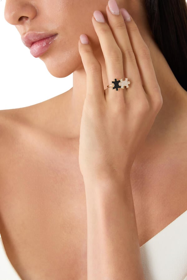 Maqta Petite Ring, 18K Yellow Gold with Black Onxy & Diamonds