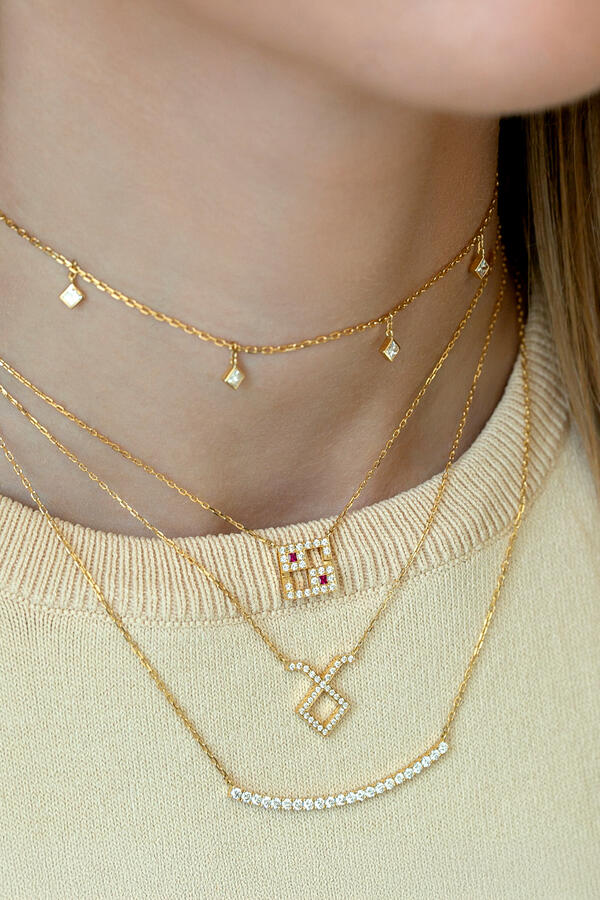 Curve Full Medium Necklace, 18k Yellow Gold with Diamonds