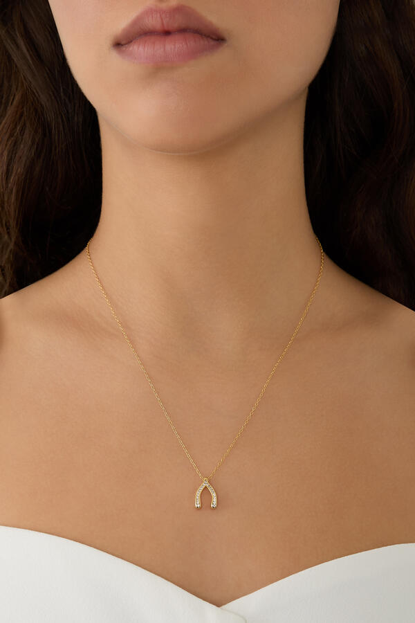 Crystal Wishbone Necklace, Brass & Cubic Zirconia