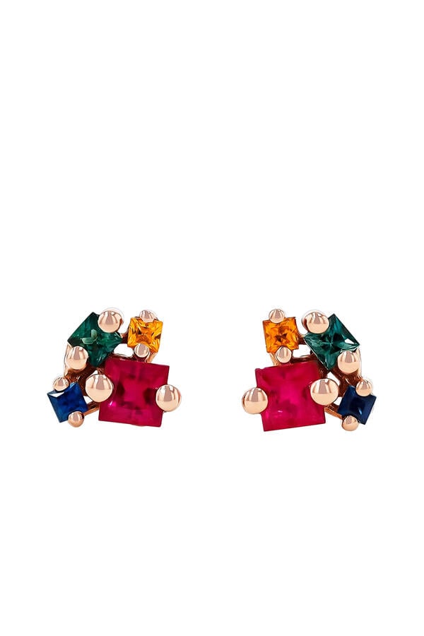 Princess Stud Earrings, 18k Rose Gold & Sapphire