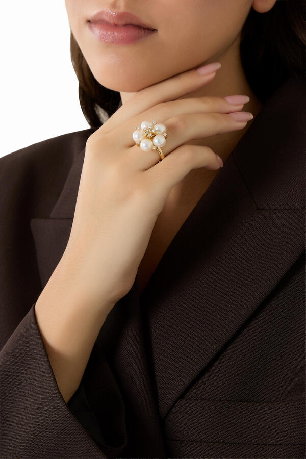 Raindrop Flower Ring, 18K Yellow Gold with Pearls & Diamonds