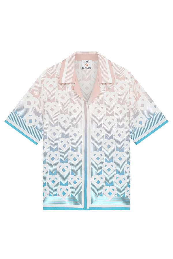  Gradient Heart Monogram Silk Short-Sleeve Shirt
