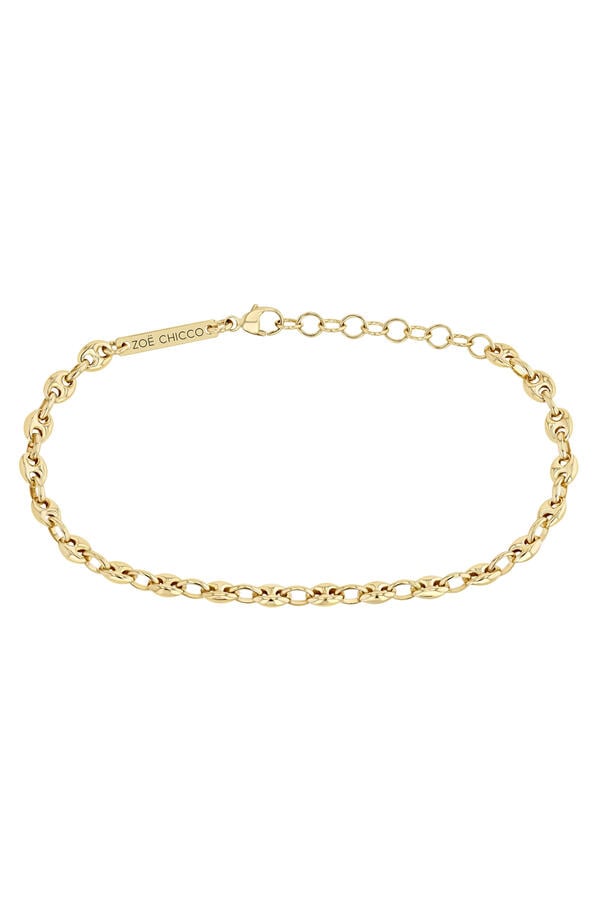 Small Puffed Mariner Chain Bracelet, 14K Yellow Gold