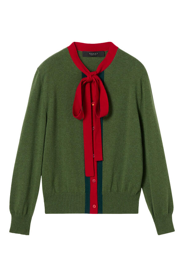  Knit Wool-Cashmere Cardigan with Web 