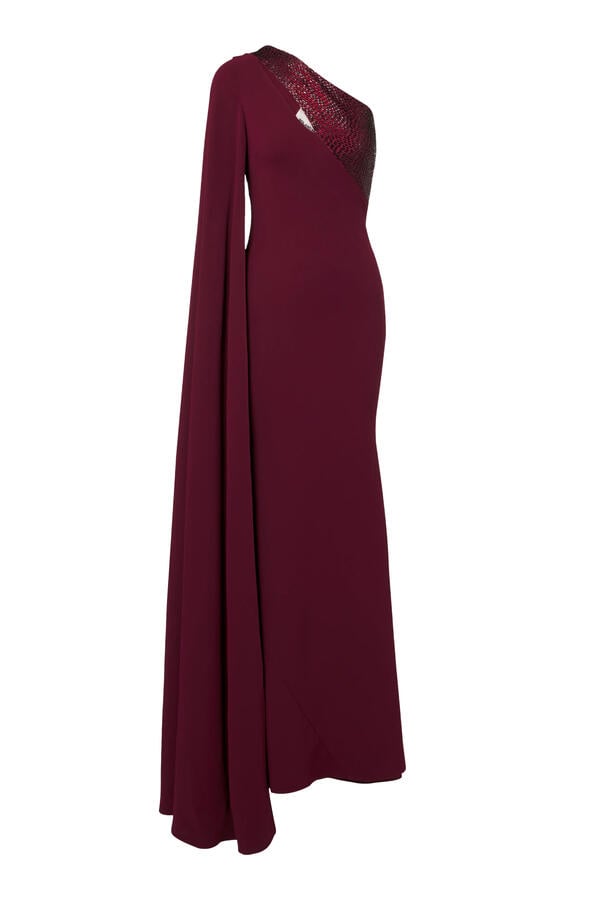 Diamante Panel One-Shoulder Cape Gown
