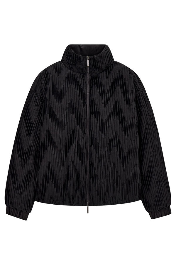 Chevron Plissé Velvet Down Jacket