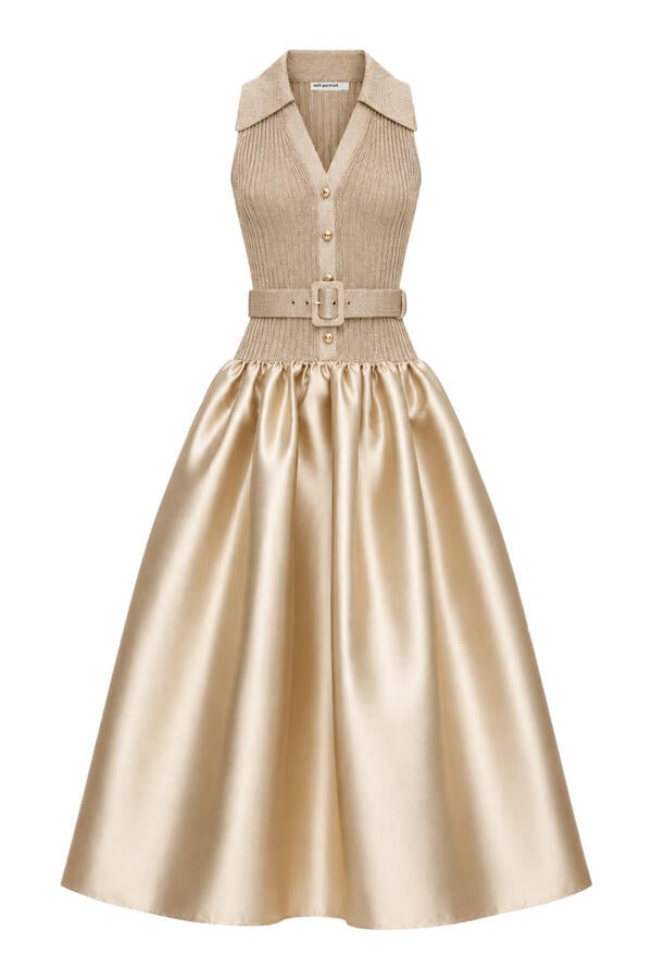 Sleeveless Knit Taffeta Midi Dress