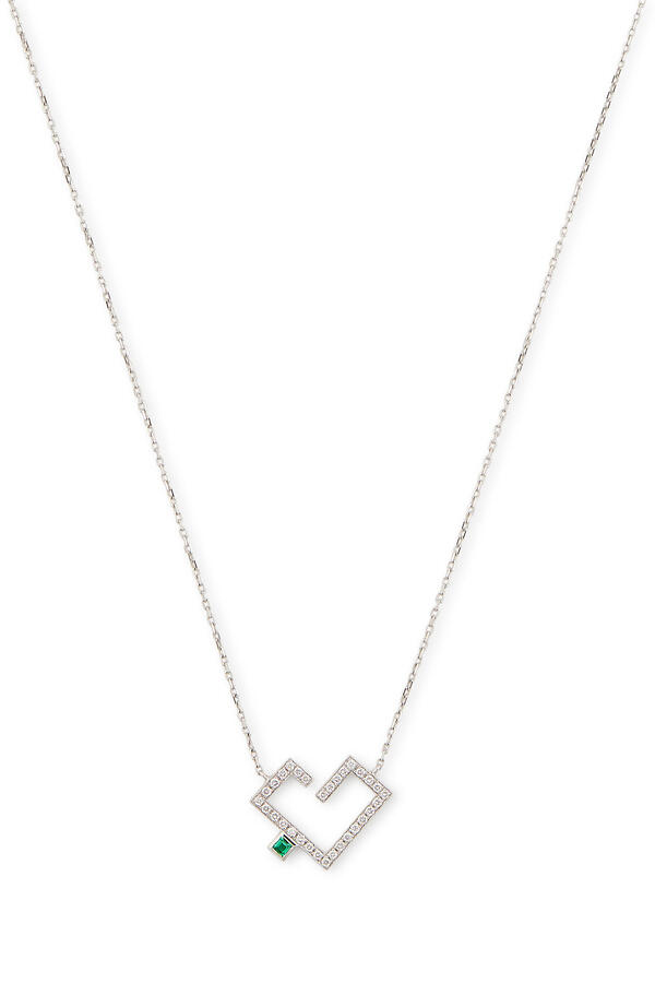 Hubb Small Necklace, 18K White Gold with Diamonds & Emerald